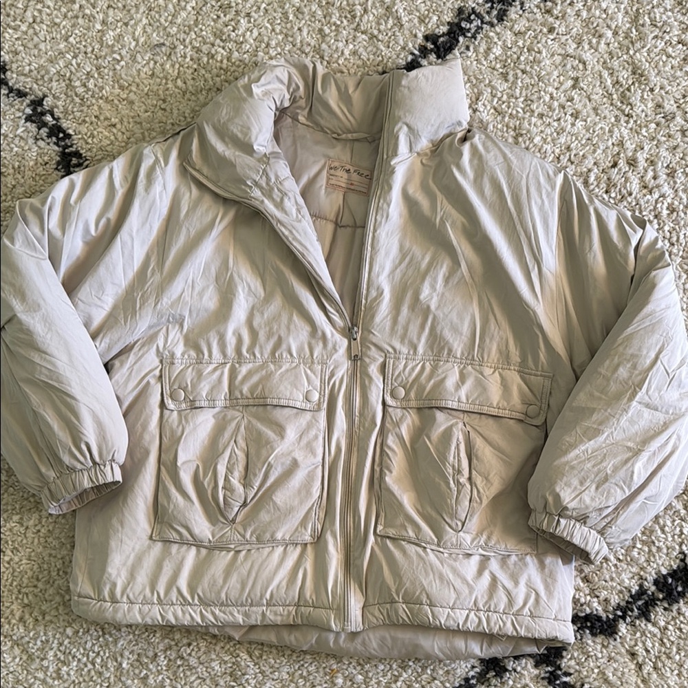 Free People Puffer Jacket in Light Beige